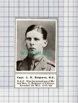 C5242) Capt J D Belgrave RAF Chinnor World War One WW1 -1918 SMALL Clip