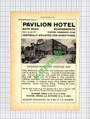 The Norfolk Hotel Bournemouth / Pavilion Hotel D Hitching Advert - 1965 Cutting