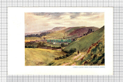 C5102) Corfe Castle From Nine Barrow Down Dorset - SMALL Print c.1948