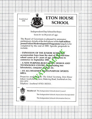 Eton House School Southend Essex Small Advert - 1989 Cutting