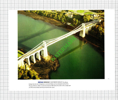 Menai Bridge Gwynedd Wales Aerial View - c.1990s Cutting / Print