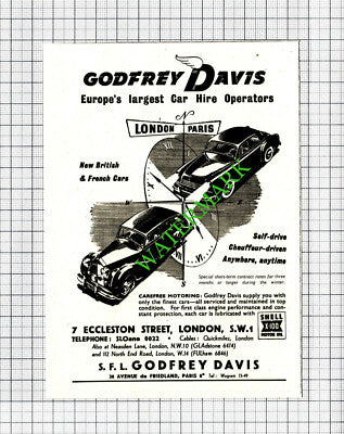 Godfrey Davis Car Hire Operators Small Advert - 1952 Cutting