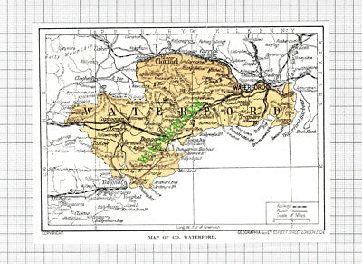 Map of County Waterford Ireland - 1920's SMALL Cutting