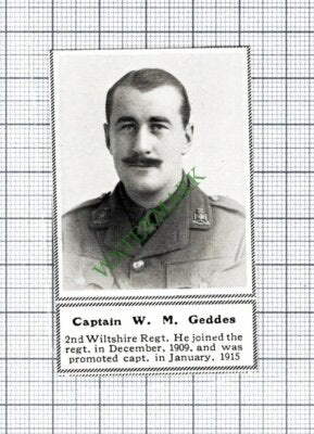 Captain W M Geddes 2nd Wiltshire Regiment WW1 - 1915 Small Cutting