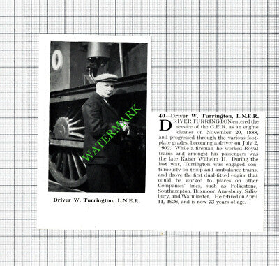 Train Driver W Turrington LNER Railway - 1940s Cutting