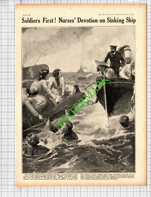 Aegean Sea Nurses Torpedoed Ship World War One WW1 -1915 Cutting