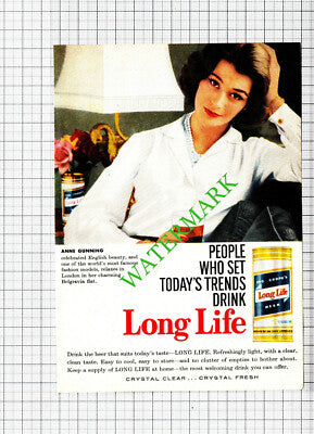 Anne Gunning Model Long Life Beer Small Advert - 1960 Cutting