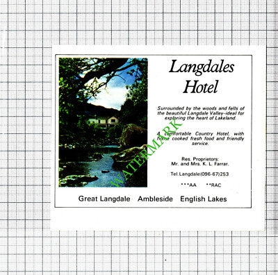 Langdales Hotel Great Langdale Ambleside Farrar Small Advert -1979 Cutting