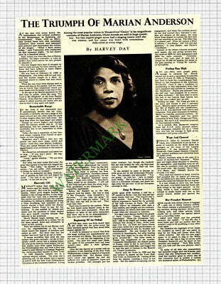 Marian Anderson Singer - c.1950 Article