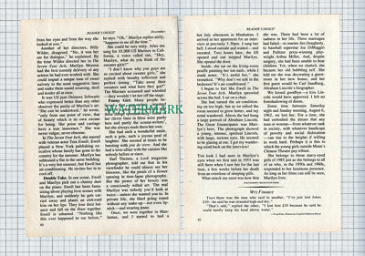 C4281) Memories of Marilyn Monroe Vintage Magazine Article From 1985