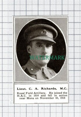 C5898) Lieut C A Richards Royal Field Artillery WW1 - 1919 SMALL Clip