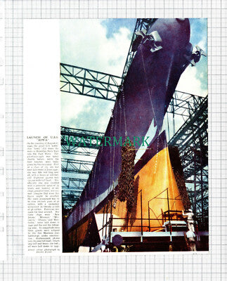 USS IOWA Ship Launch Brooklyn Navy Yard - c.1947 Clipping / Print