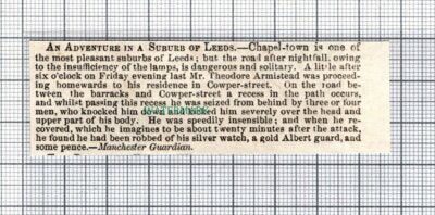 C5223) Theodore Armistead Robbery Chapeltown Leeds - 1855 Clip