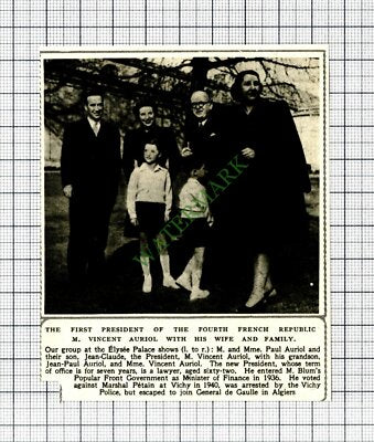 M Vincent Auriol President France - 1947 Cutting
