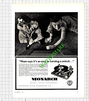 Monarch Autochanger BSR Birmingham Sound Reproducers - 1955 Advert / Print