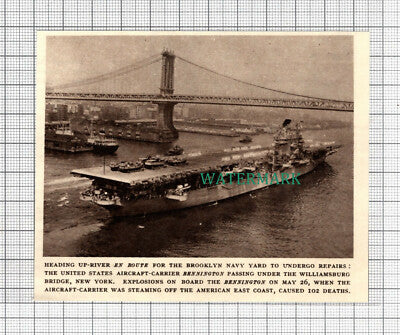 C3070) US Aircraft Carrier Bennington Williamsburg Bridge New York - 1954 Clip