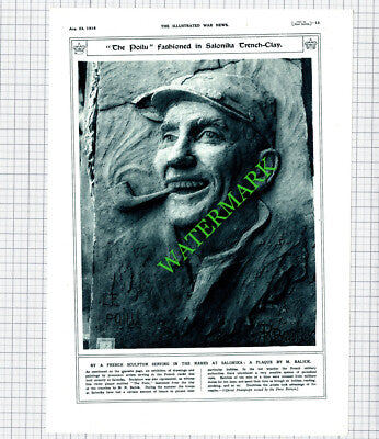 M R Balick French Sculptor Poilu Salonika World War One WW1 - 1916 Cutting