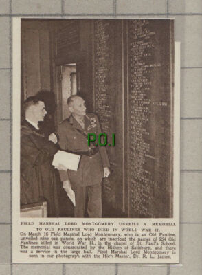 C789) Lord Montgomery St Paul's School Dr R L James Old Paulines - 1951 Cutting