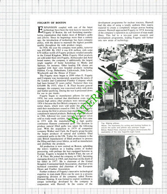 Fogarty Boston Lincolnshire Robert Fleet Pillows - 1984 Article / Cutting