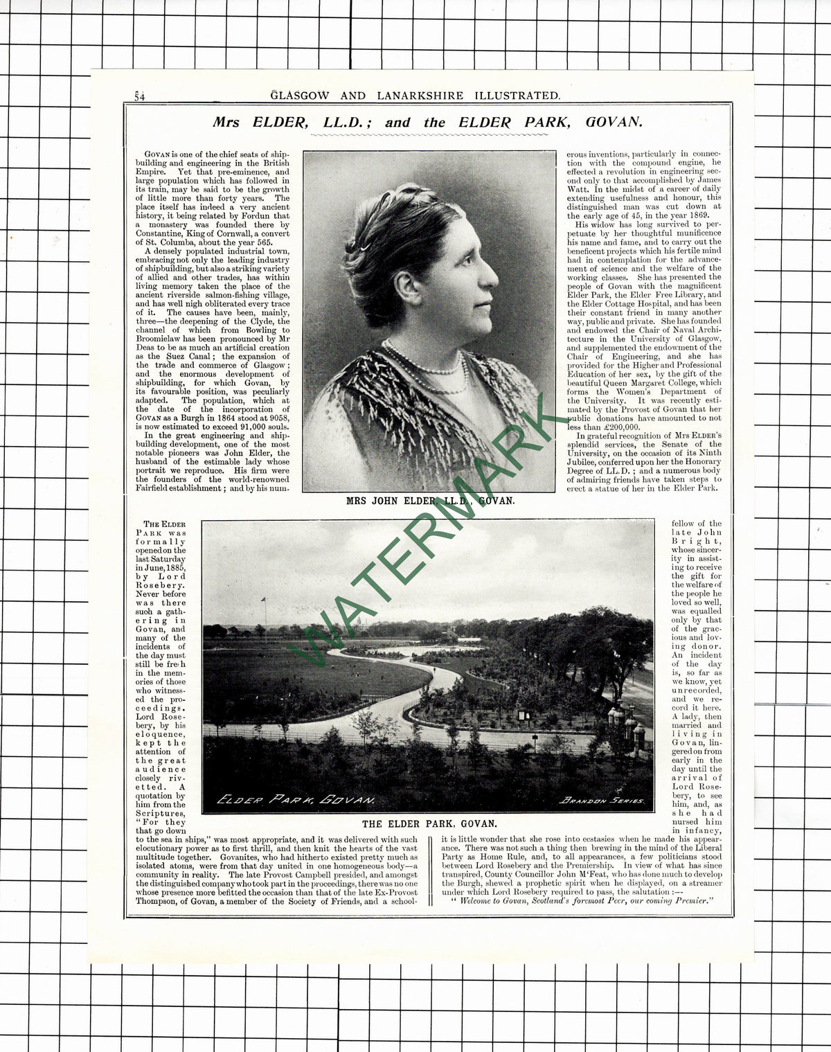 Mrs John Elder Elder Park Govan Glasgow Scotland - 1905 Article