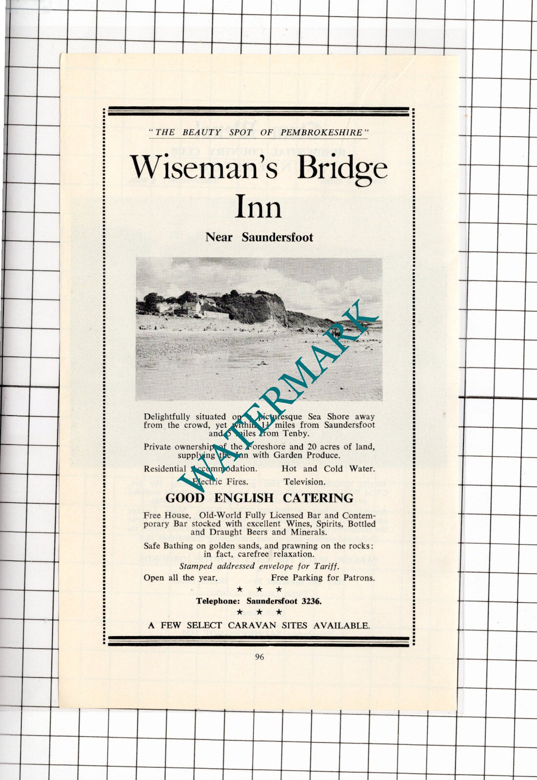 Cwm Wenol Hotel Saundersfoot Wales / Wiseman's Bridge Inn - c.1962 Advert