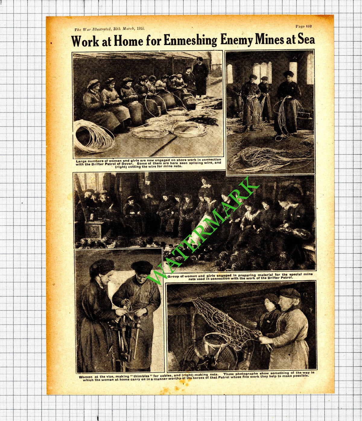 Drifter Patrol Dover Mines Women Workers Great War WW1- 1918 Cutting