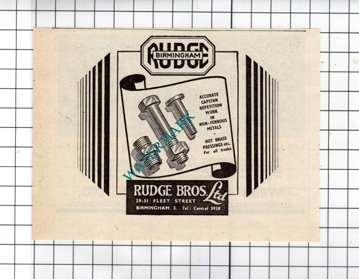 Rudge Bros Ltd Fleet Street Birmingham - 1954 Small Advert