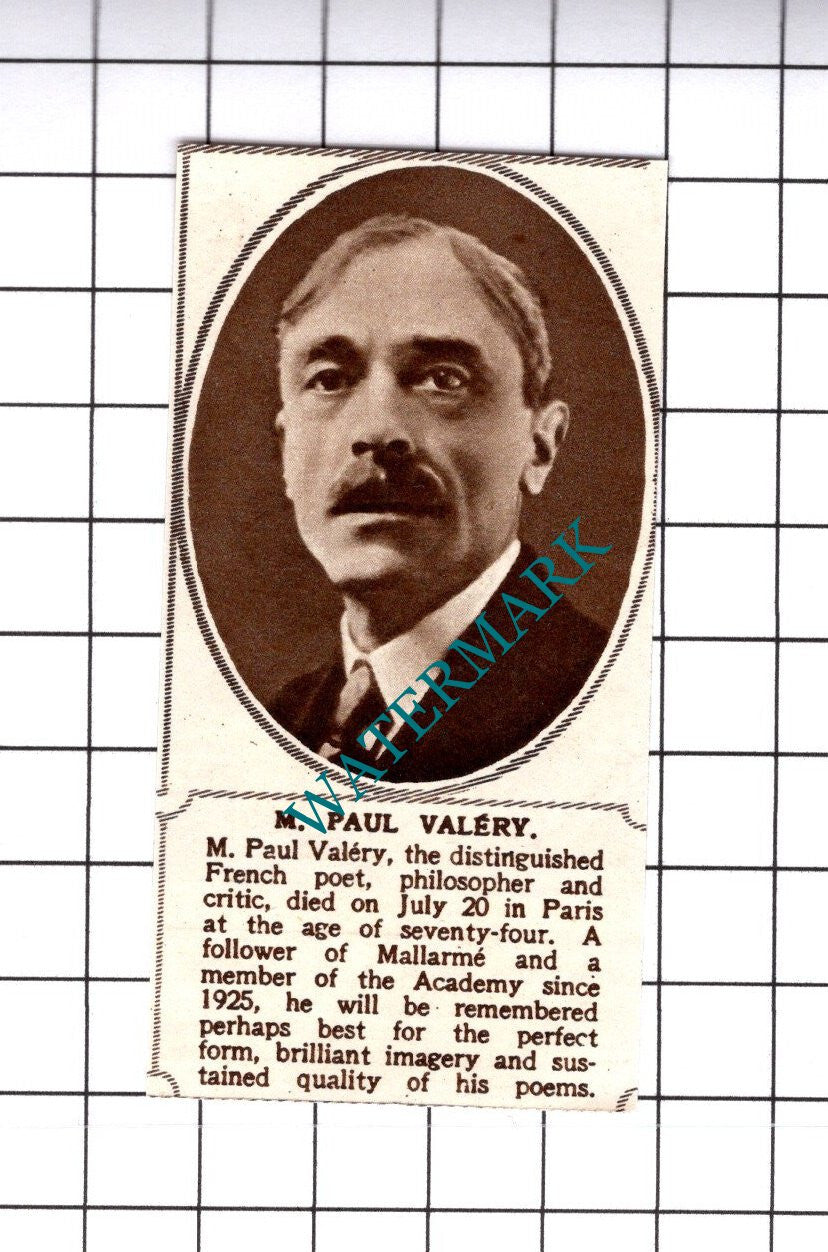 Paul Valery French Poet Obituary - 1945 SMALL Cutting