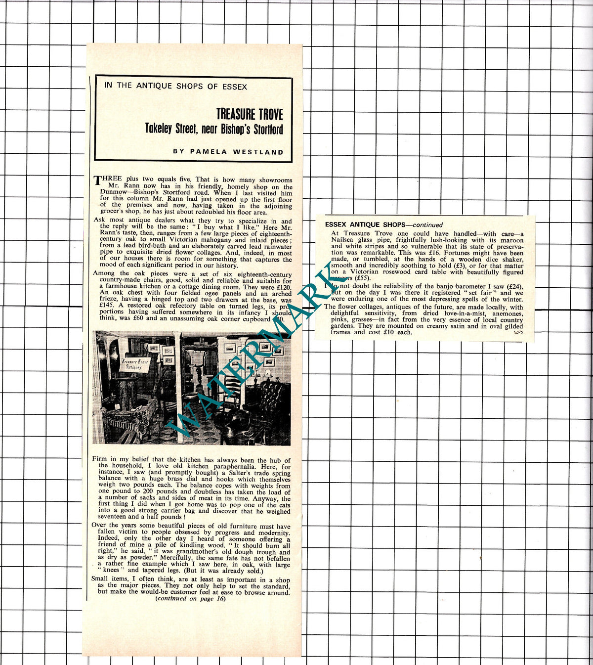 Mr Rann Treasure Trove Bishop's Stortford - 1972 Two-Part Clipping/ Print