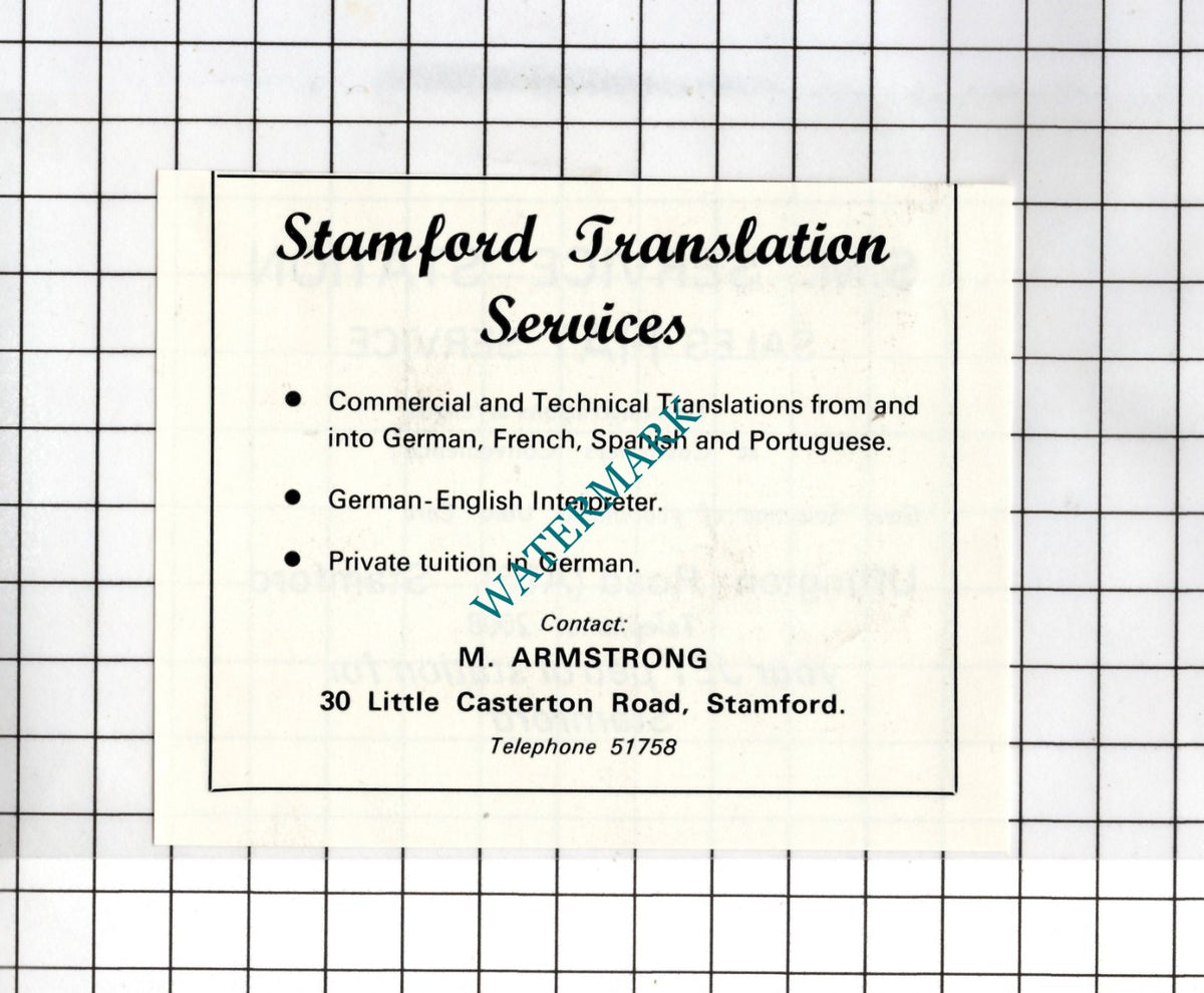 Stamford Translation Services M Armstrong Lincolnshire - 1974 SMALL Advert