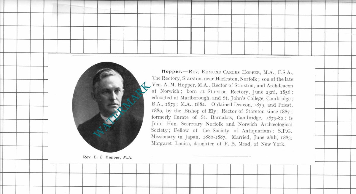 Rev Edmund Charles Hopper Starston Norfolk - 1911 Clipping