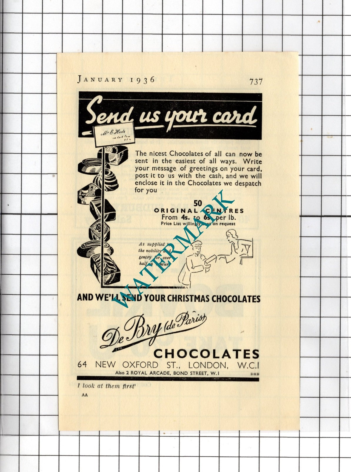De Bry Chocolates London - 1936 Small Advert