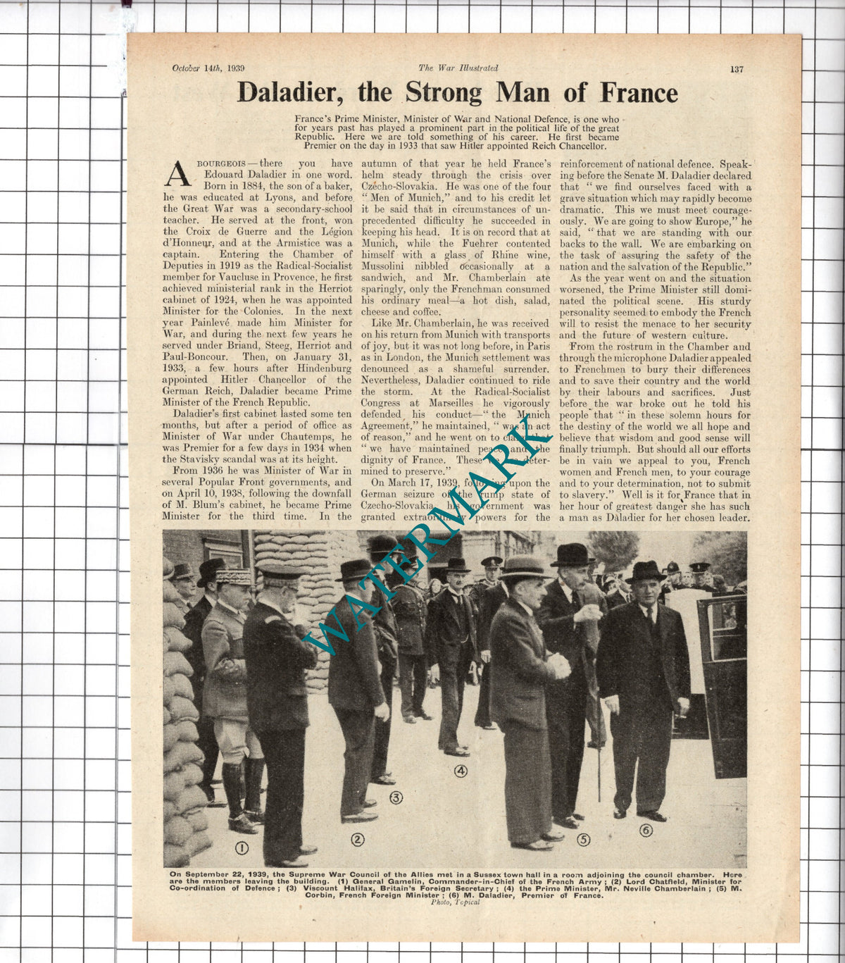 Edouard Daladier France Prime Minister World War Two WW2 - 1939 Article