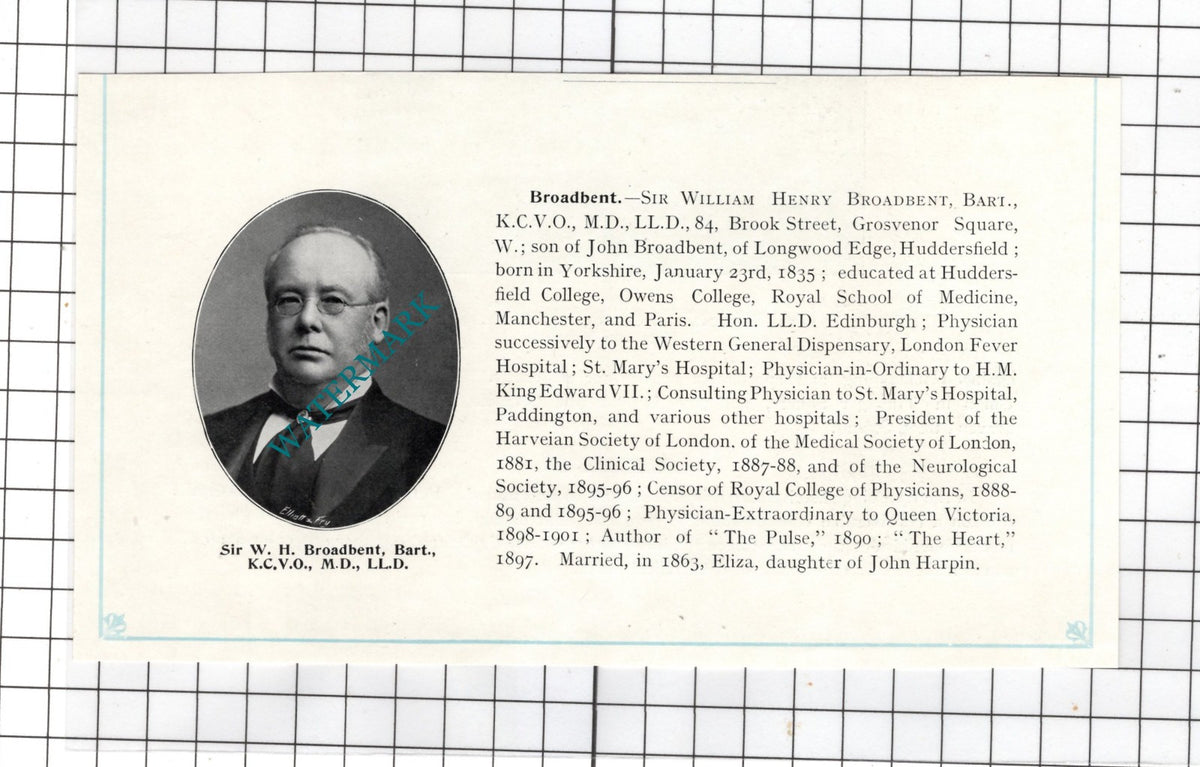 Sir William Henry Broadbent Yorkshire - c.1905 Clipping