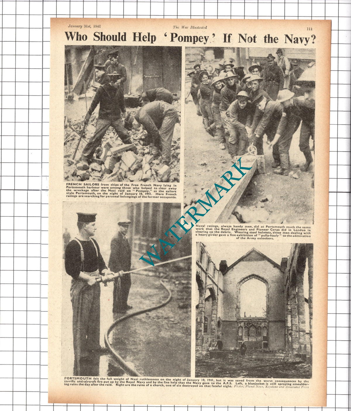 Portsmouth Hampshire WW2 Air Raids - 1941 News Clipping / Print