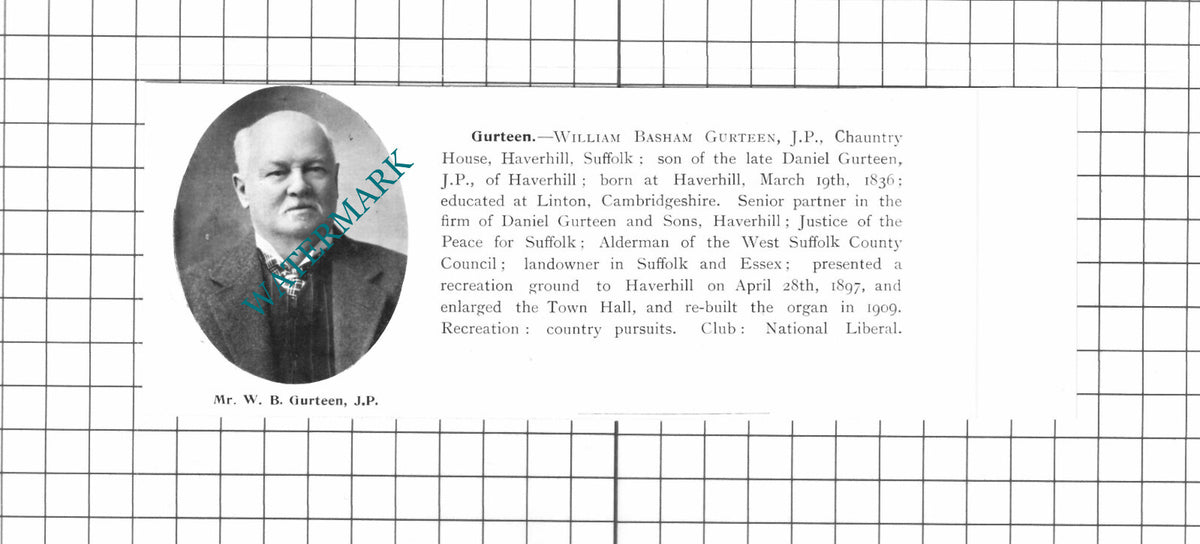 William Basham Gurteen Chauntry House Haverhill Suffolk - 1911 Clipping / Print