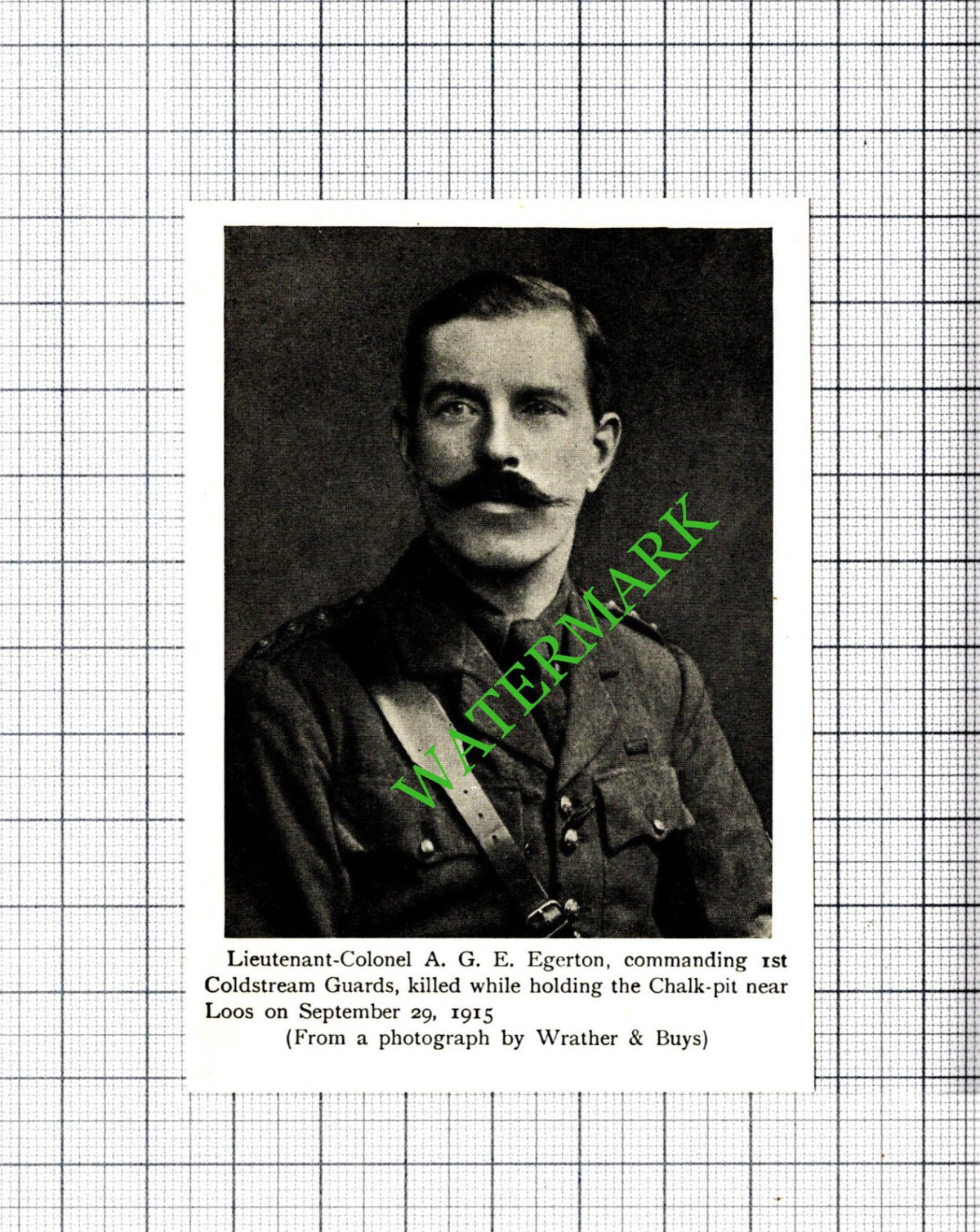 Lt Col AGE Egerton 1st Coldstream Guards Loos Great War - c.1920 Small Cutting