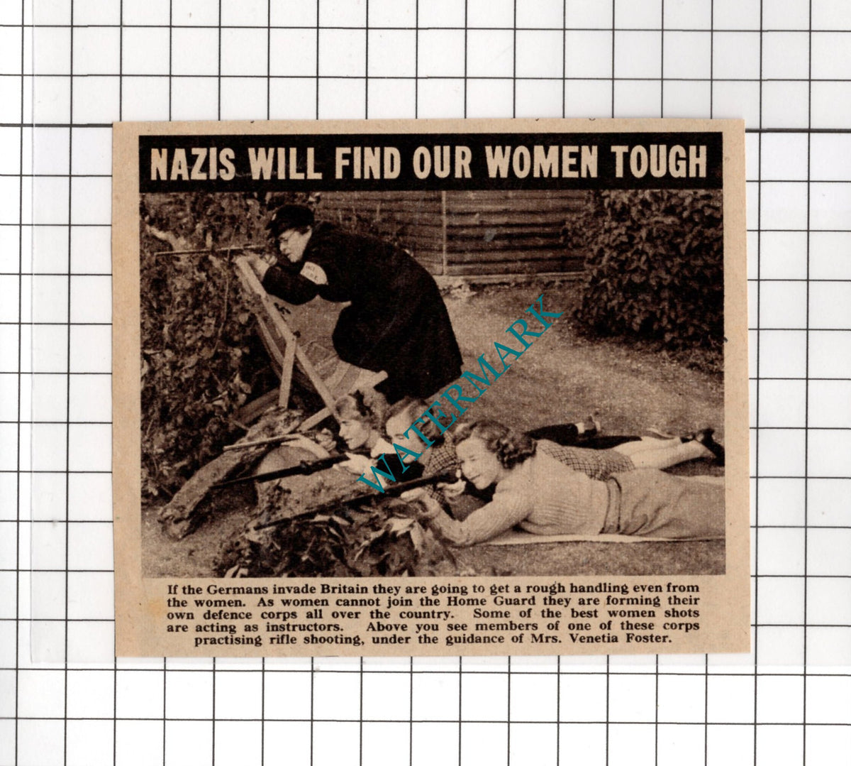 Mrs Venetia Foster Women's Defence Corps World War Two - 1940 Small Cutting