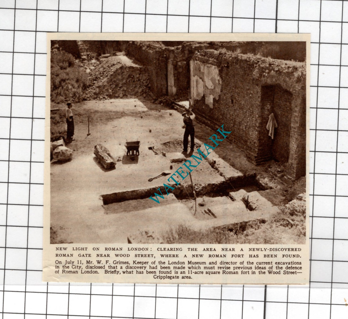 Wood Street London Roman Gate Discovered Cripplegate - 1950 Small Cutting