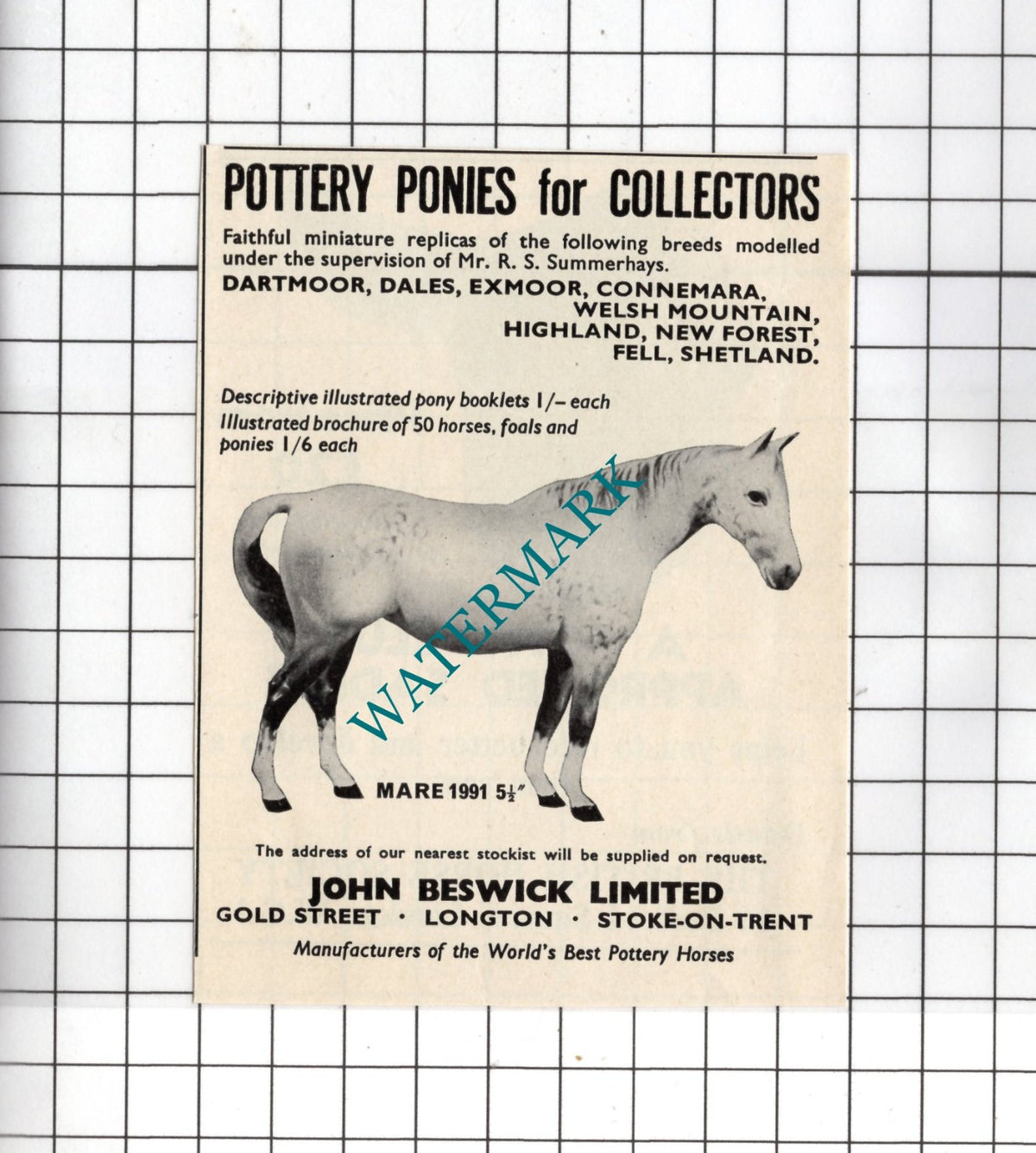 John Beswick Ltd Gold Street Longton Stoke-on-Trent - 1965 Small Advert