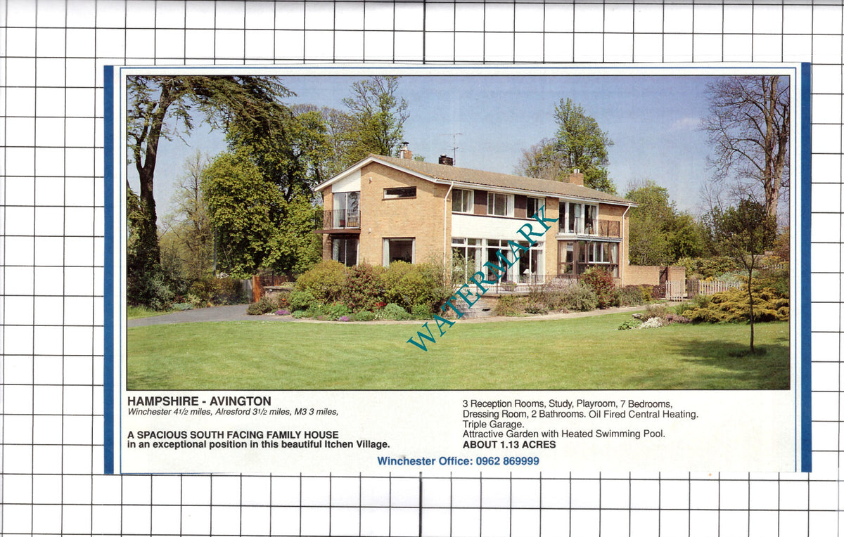 Avington Hampshire House Sale Advert - 1991 Clipping