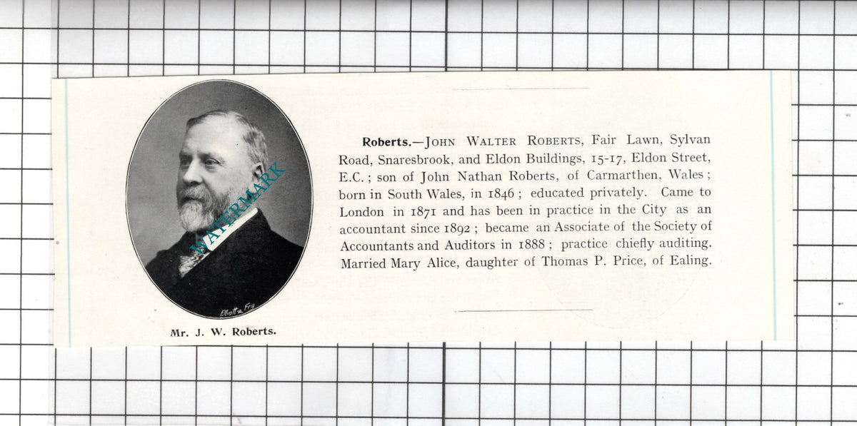 Mr John Walter Roberts Fair Lawn Sylvan Road Snaresbrook - c.1905 Clipping