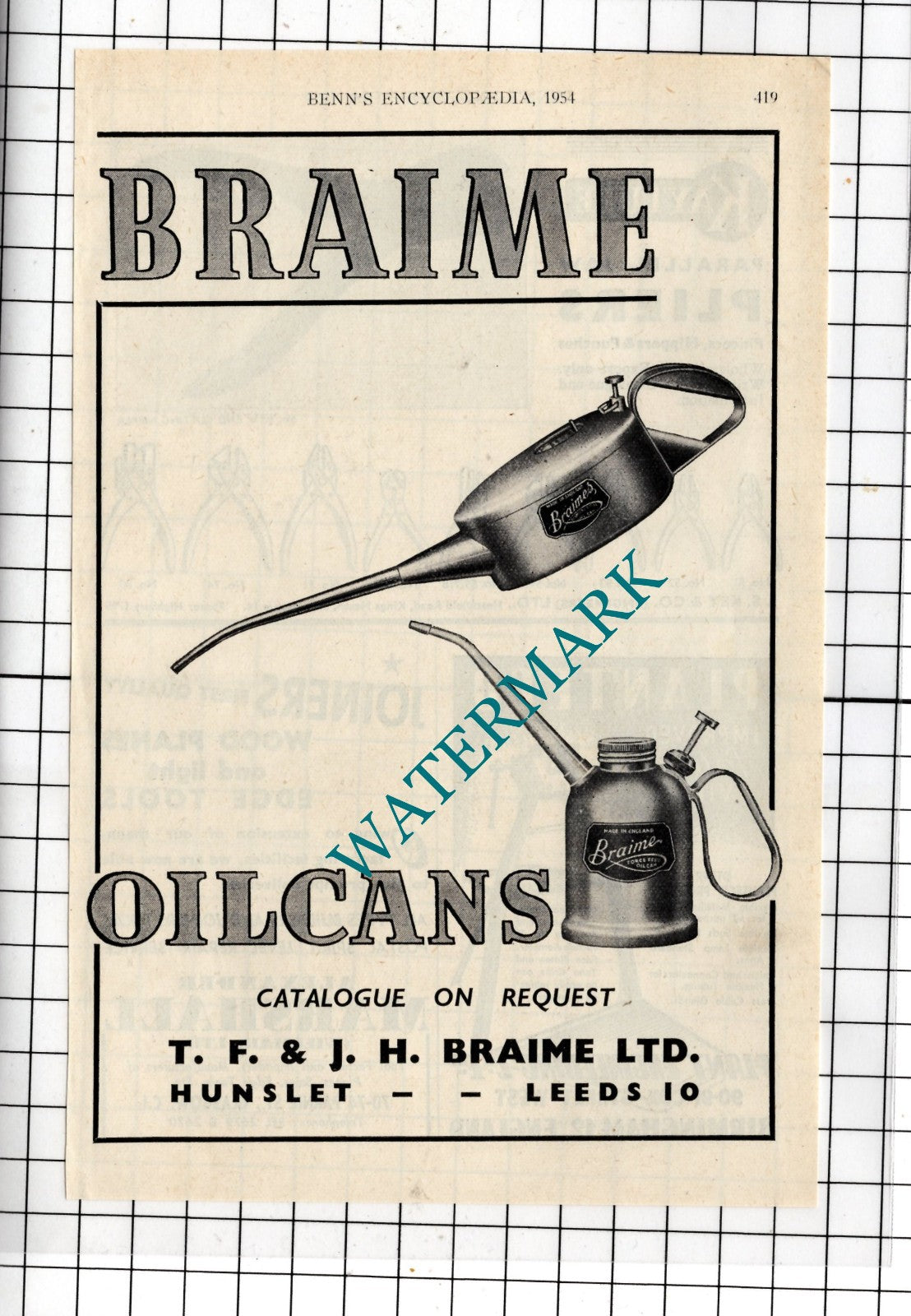 Braime Oilcans T F & J H Braime Ltd Hunslet Leeds - 1954 ADVERT