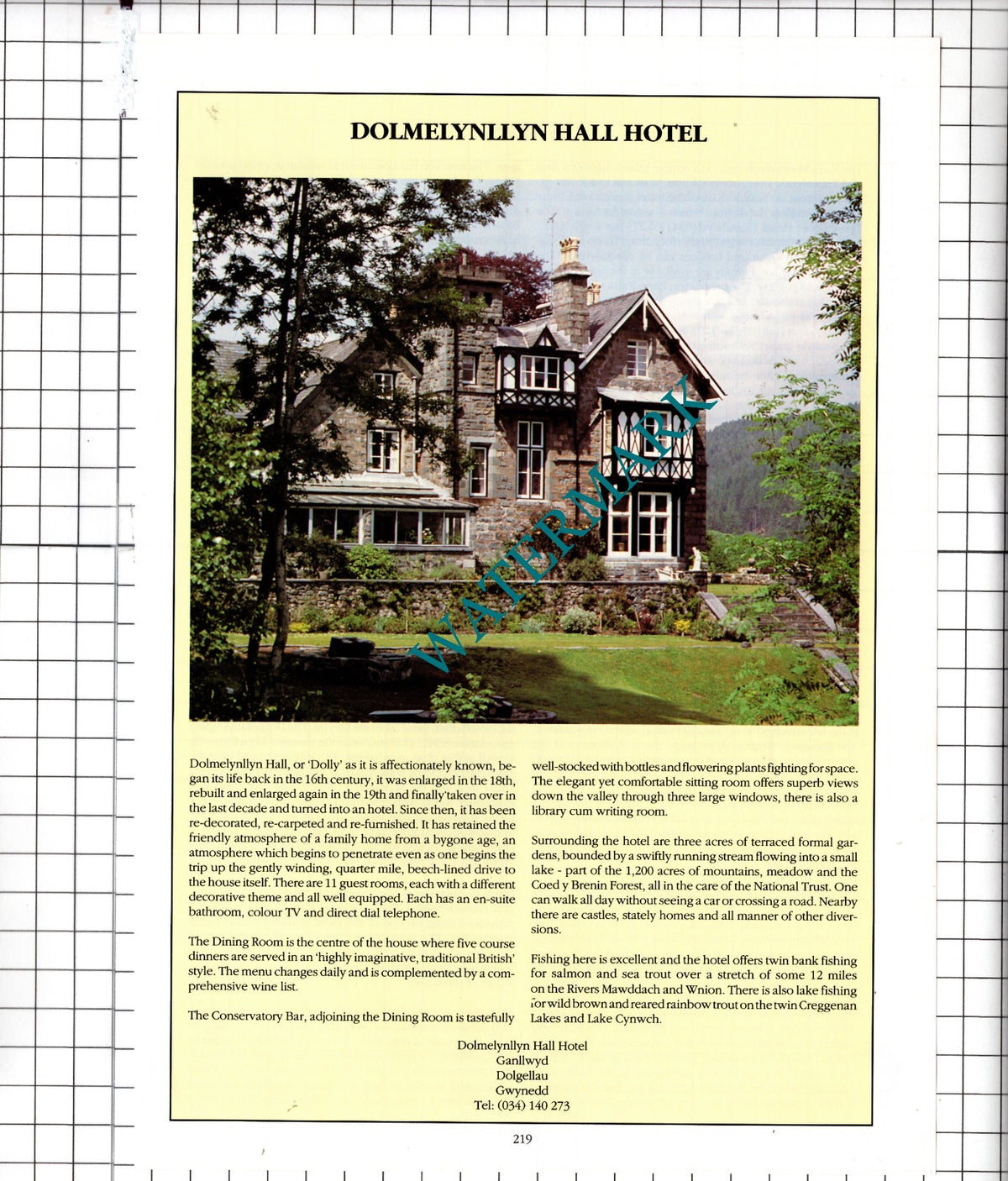 Dolmelynllyn Hall Hotel Ganllwyd Dolgellau Gwynedd Wales - 1991 Advert