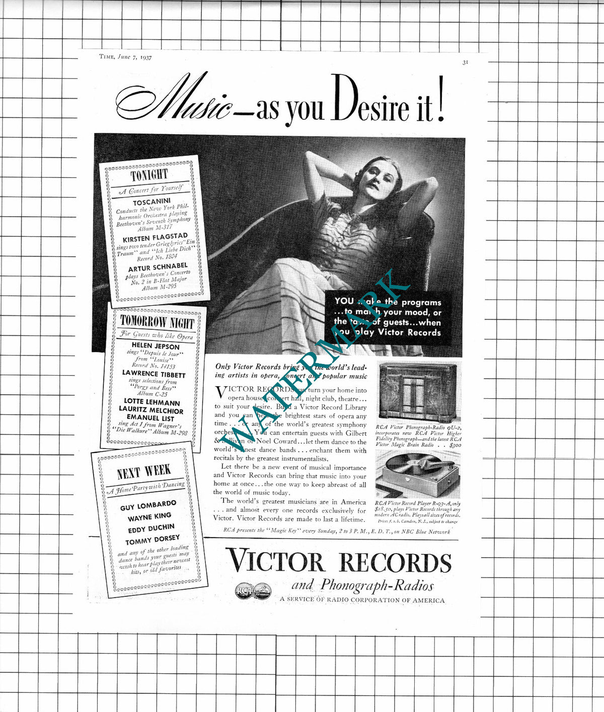 Victor Records Advert - 1937 Clipping / Print