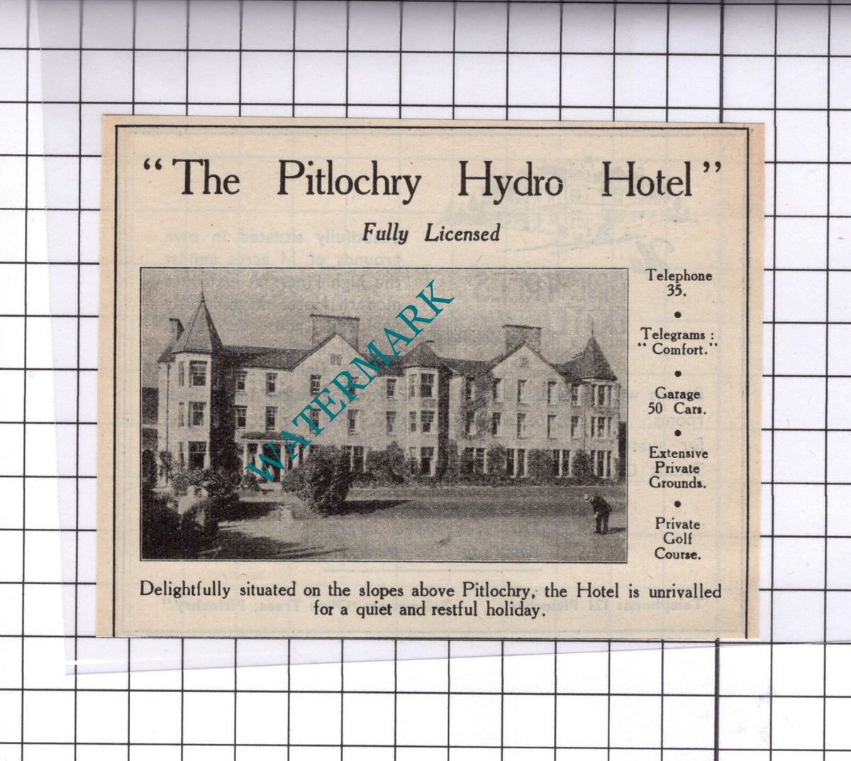 Pitlochry Hydro Hotel Scotland Small Advert - 1939 Cutting / Print