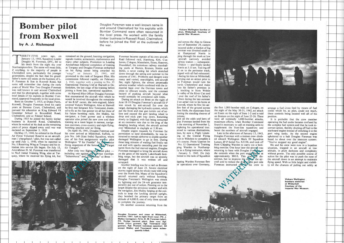 Squad Ldr Douglas Foreman Roxwell Essex - 1978 Article
