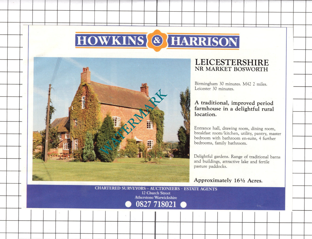 Market Bosworth Leicestershire House Sale Advert - 1990 Clipping / Print