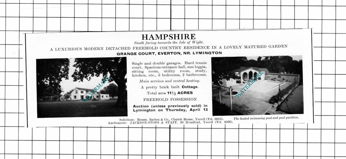 Grange Court Everton Hampshire House Sale Advert - 1967 Cutting