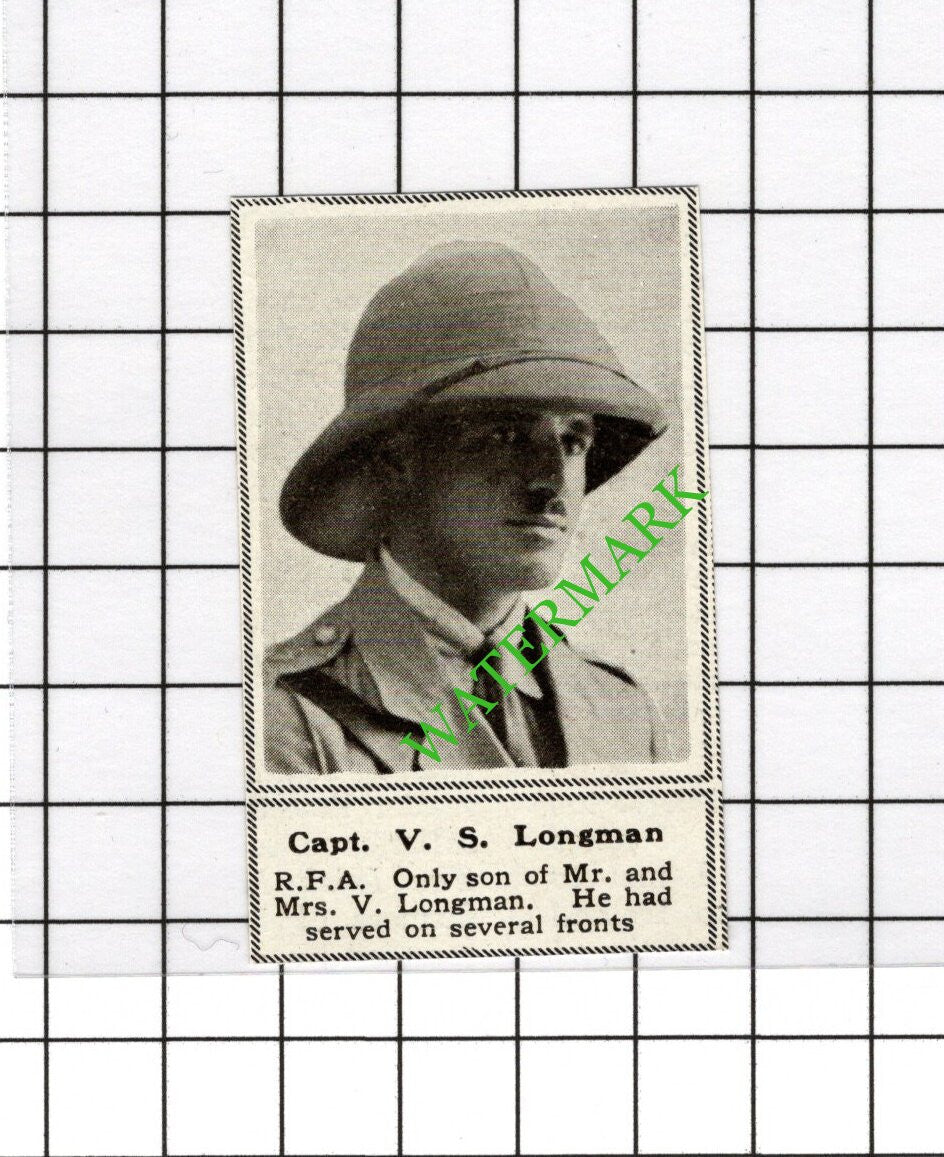 Capt V S Longman RFA Great War WW1 - 1918 SMALL Cutting